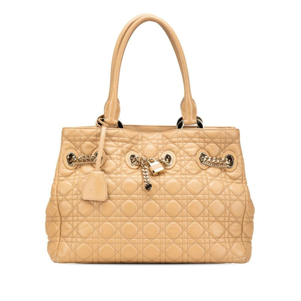 Dior Cannage Lady Handbag Tote Bag Brown Beige Lambskin